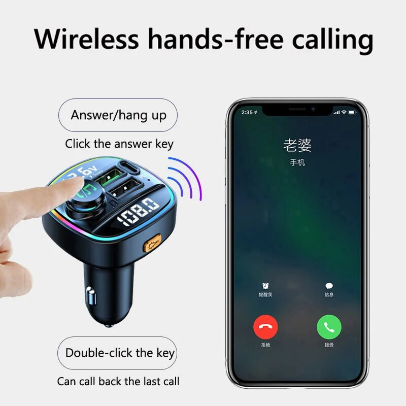 Bluetooth 5.0 Car Wireless FM Transmitter A dapter USB PD Charger AUX Hands LOT