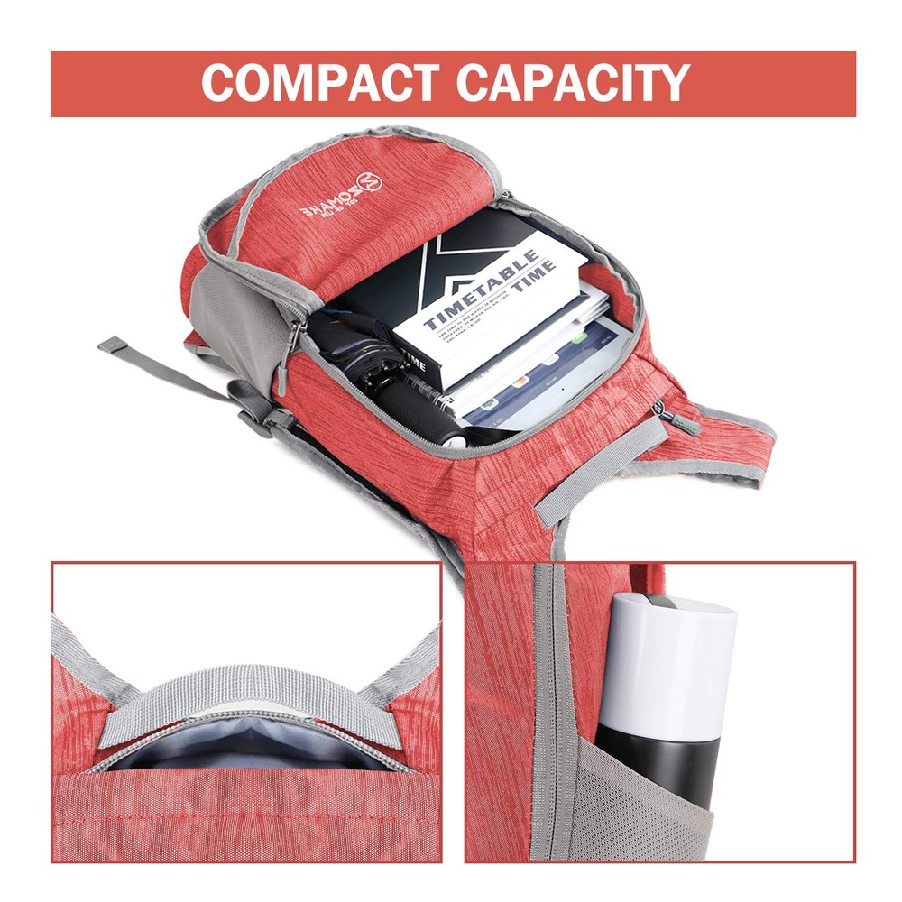 18L Ultra Lightweight Packable Backpack, Red, Water Resistant, Small, Hiking