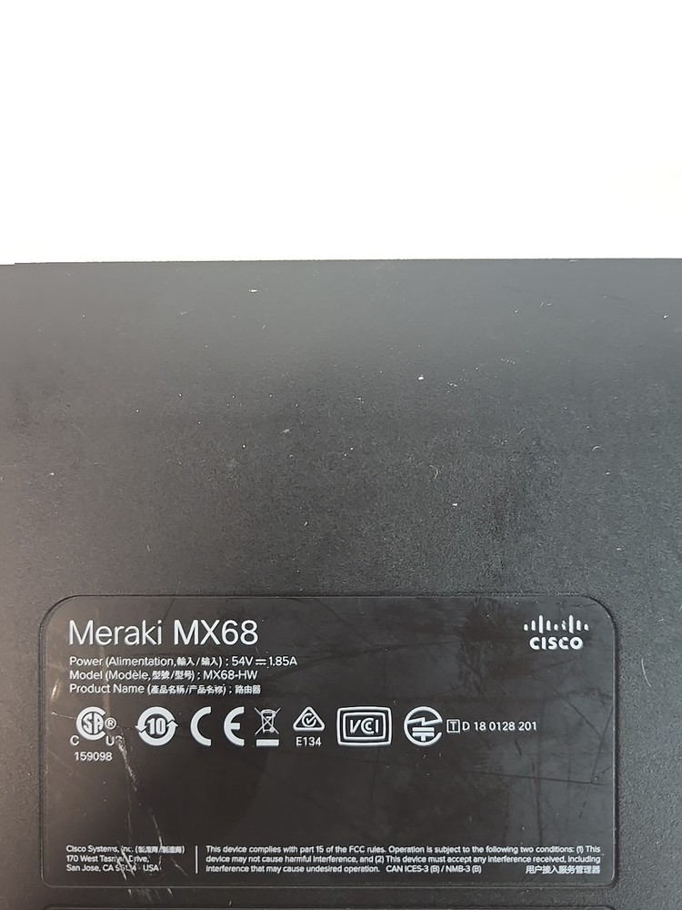 RR | Cisco Meraki MX68-HW Cloud Managed Security Appliance Firewall UNTESTED
