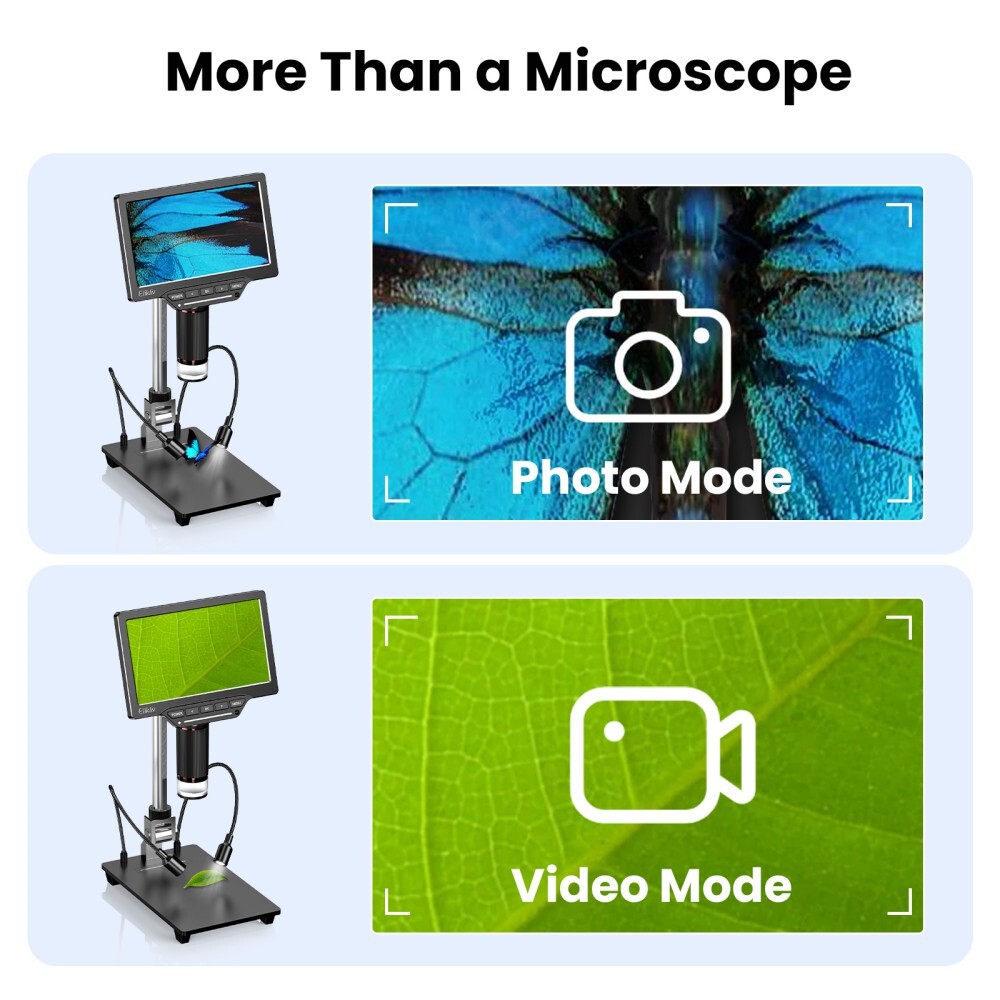 Elikliv 7'' Digital Microscope 10-1300X 16MP 1080P USB Coin Magnifier with Light