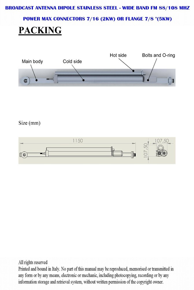 Broadcast Radiating System FM 2 Dipole type Kathrein Stainless Steel -4,5 DB 5Kw