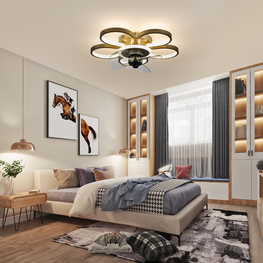 Ceiling Fan Light Flower Shape Gold Ceiling Fan Light LED W/ Remote Control