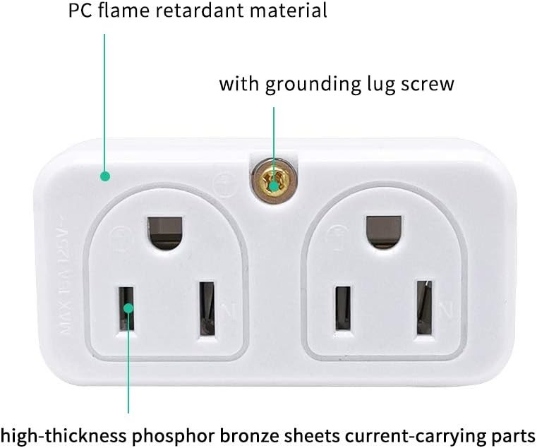 2 Pack Mini Wall Plug Adapter Outlet Extender with 4 Outlets