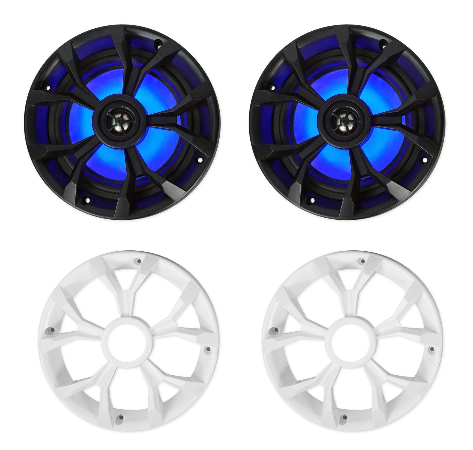 Pair Rockville RKL65MBW 6.5" 700w Marine Boat Speakers w/LED+Black/White Grilles