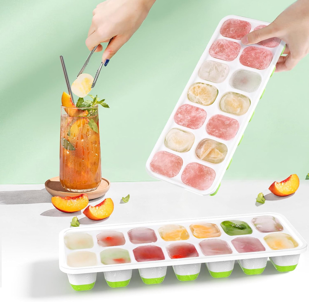 4 Pack Ice Cube Trays with Lids Silicone Stackable Easy Release BPA Free Freezer
