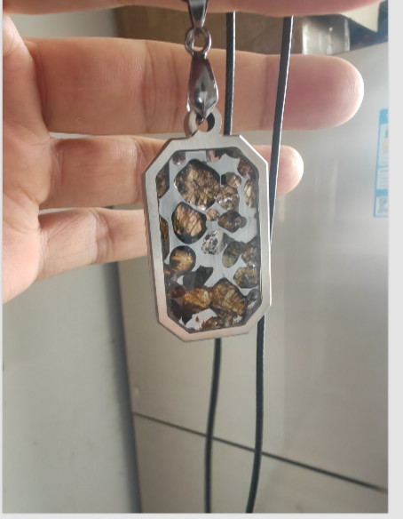 Pallasite meteorite pendant ,Brenham meteorite Necklace QB343
