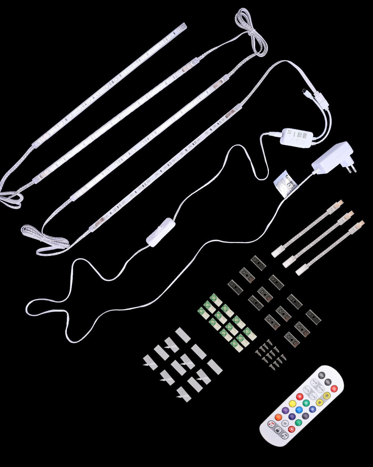 Color Cabinet Lighting, 4Pcs 12" Linkable RGB LED Light Bar Kit for Display Cabi