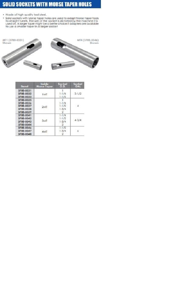 HHIP 3700-0348 Long Solid Socket with 4 Morse Taper Hole, 2 x 6-Inch Size