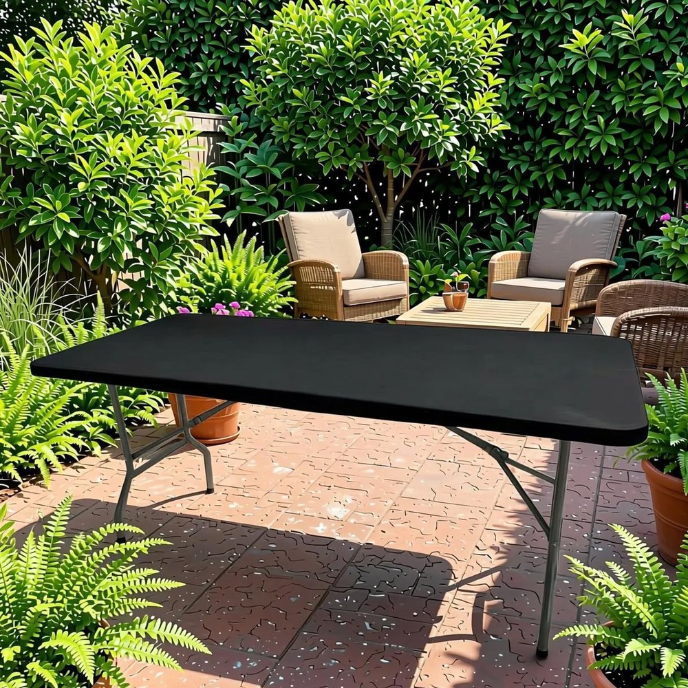 Elastic Rectangle Table Cloth, Reusable Polyester Fitted Stretch 6-Foot Windp...