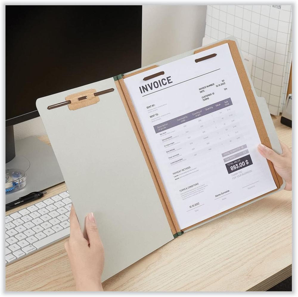 10292 Pressboard Classification Folder, Letter, Eight-Section, Gray, 10/Box