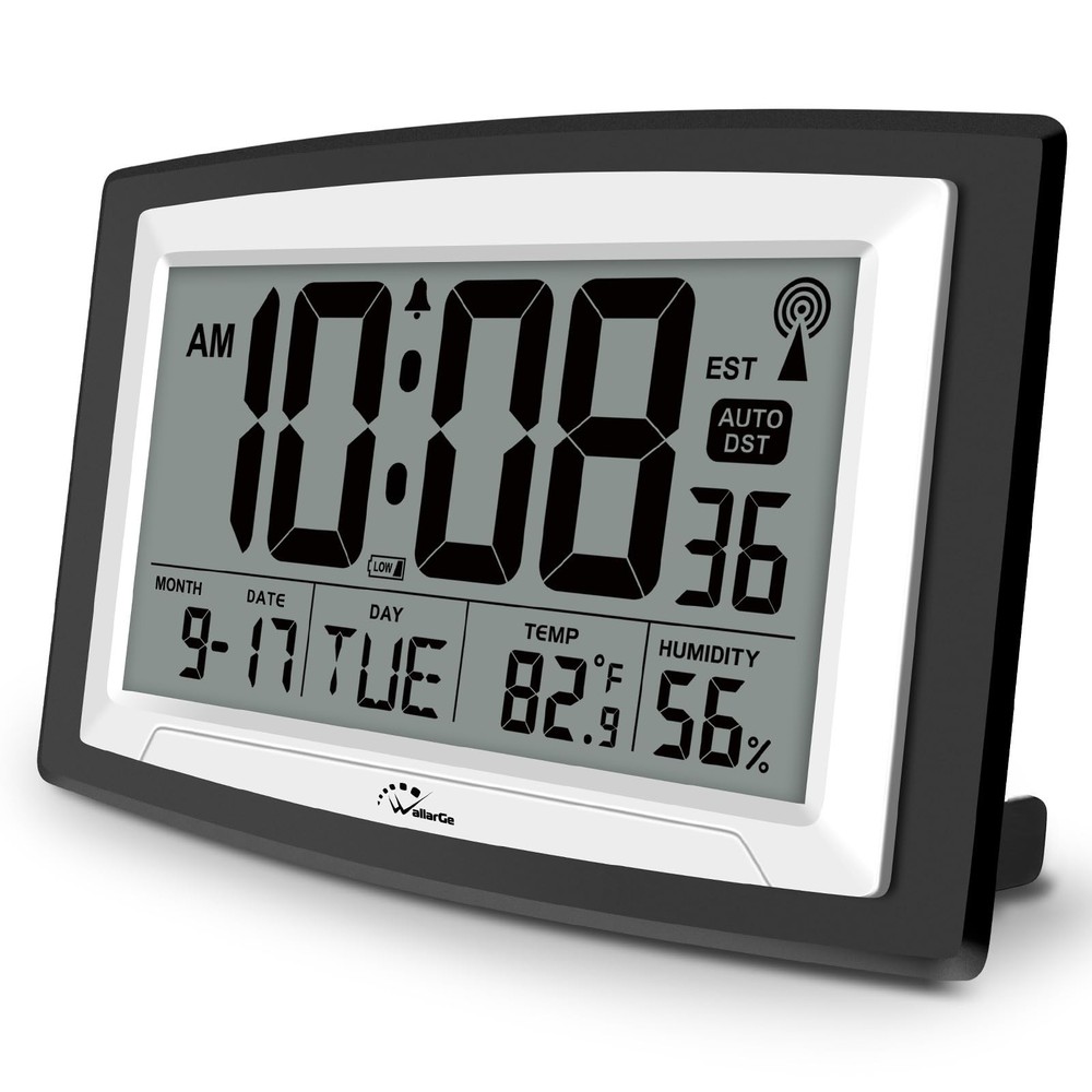 Atomic Clock with Indoor Temperature & Humidity - 12.5" Self-Setting Digital Wal
