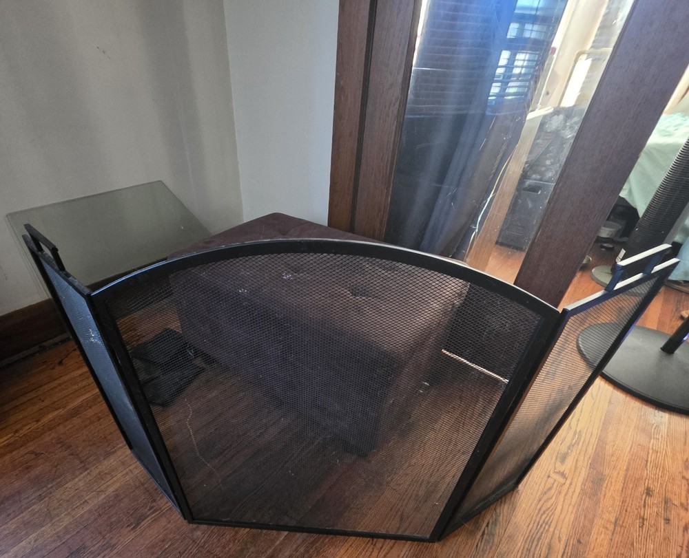 Fireplace Screen Black Steel 3 Panel Foldable Screen