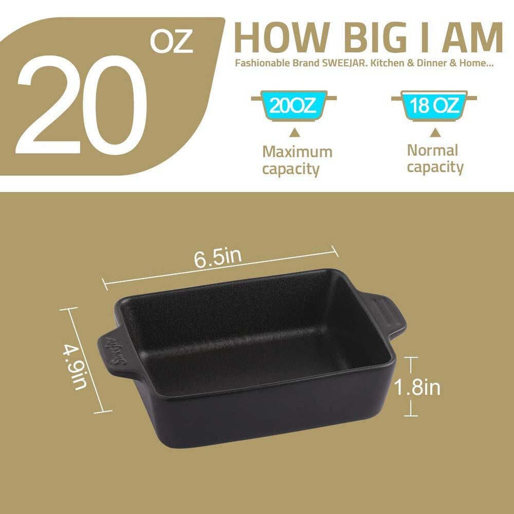 Small Rectangular Ceramic Baking Dish 22OZ Double Handles Black 6.5x4.9