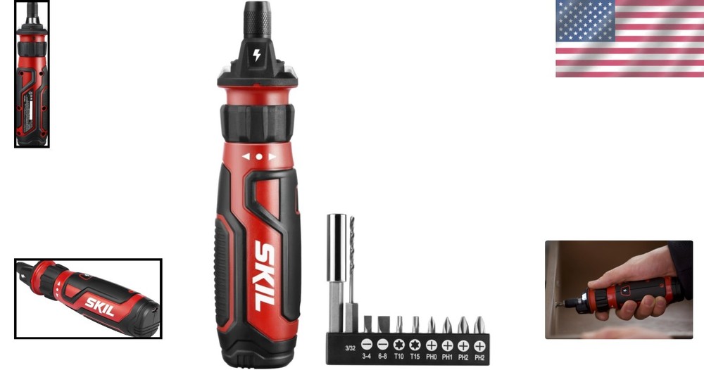Red 4V Cordless Screwdriver w/Circuit Sensor & 9 Bits - Perfect for DIY Projects
