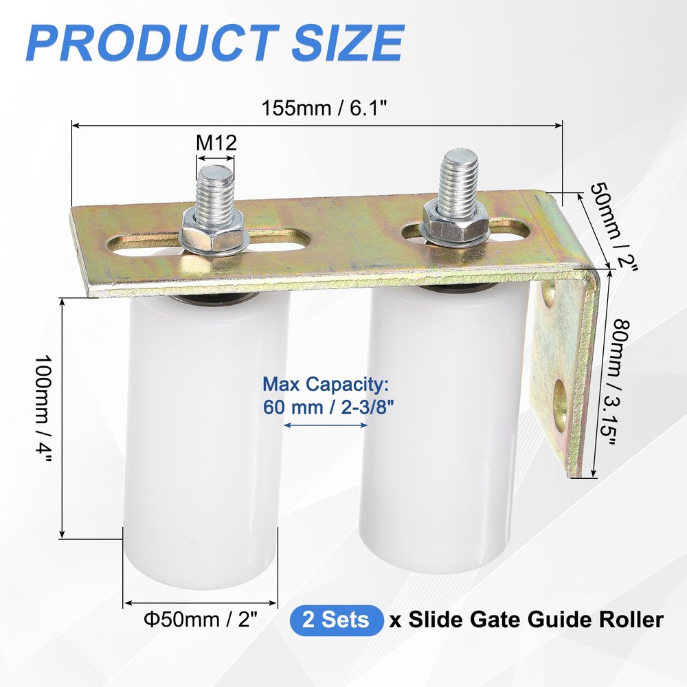 2Set Slide Gate Guide Roller, 4" Nylon Gate Support Rollers with Bracket, White