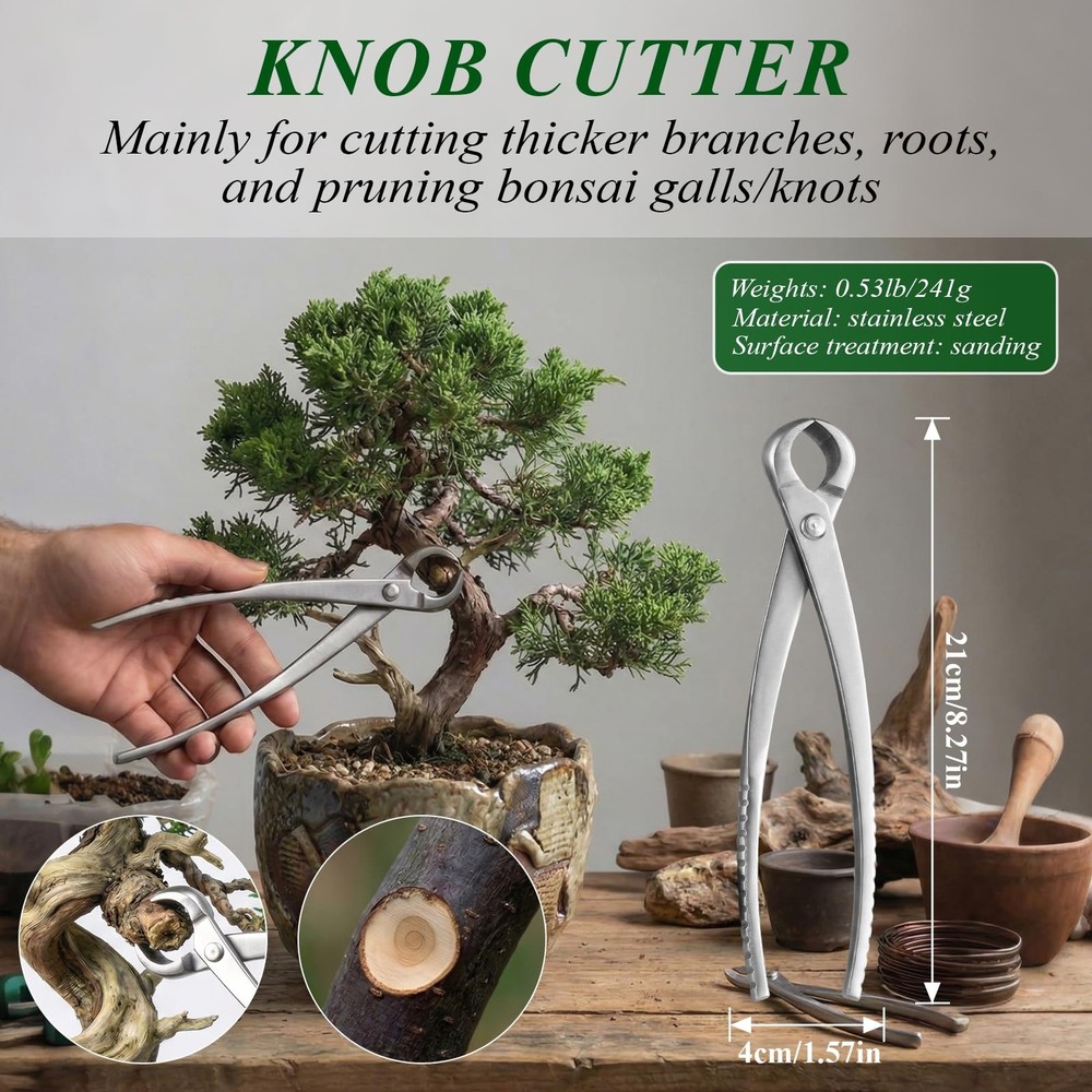Best Bonsai Tools Set, 3-Piece Tree Includes Knob Cutter, Concave Scissors for