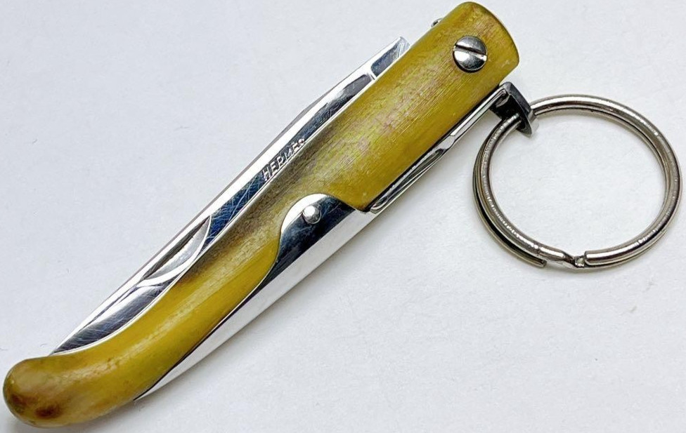 Hermes Buffalo Horn Folding Knife Keyring Brown Accessory