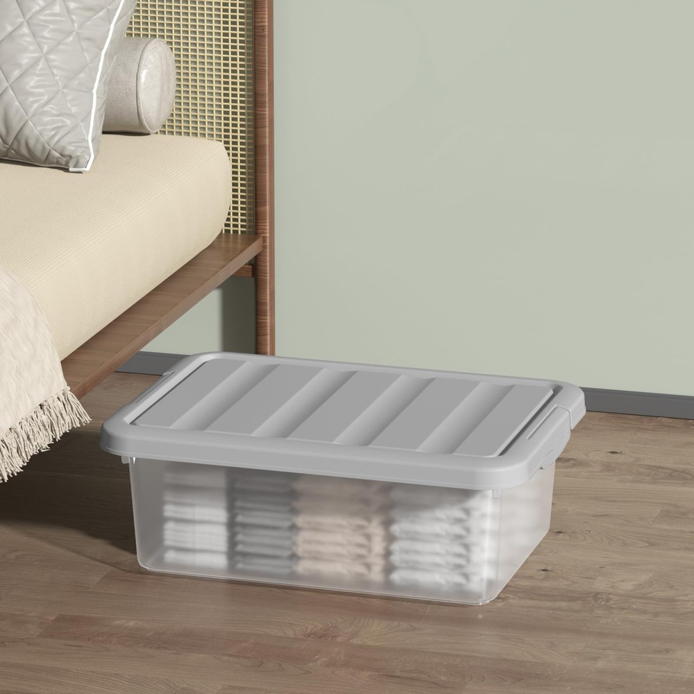 2 PCS Medium Storage Bin Lid 14 Quart Stackable Clear Organizing Box Latch