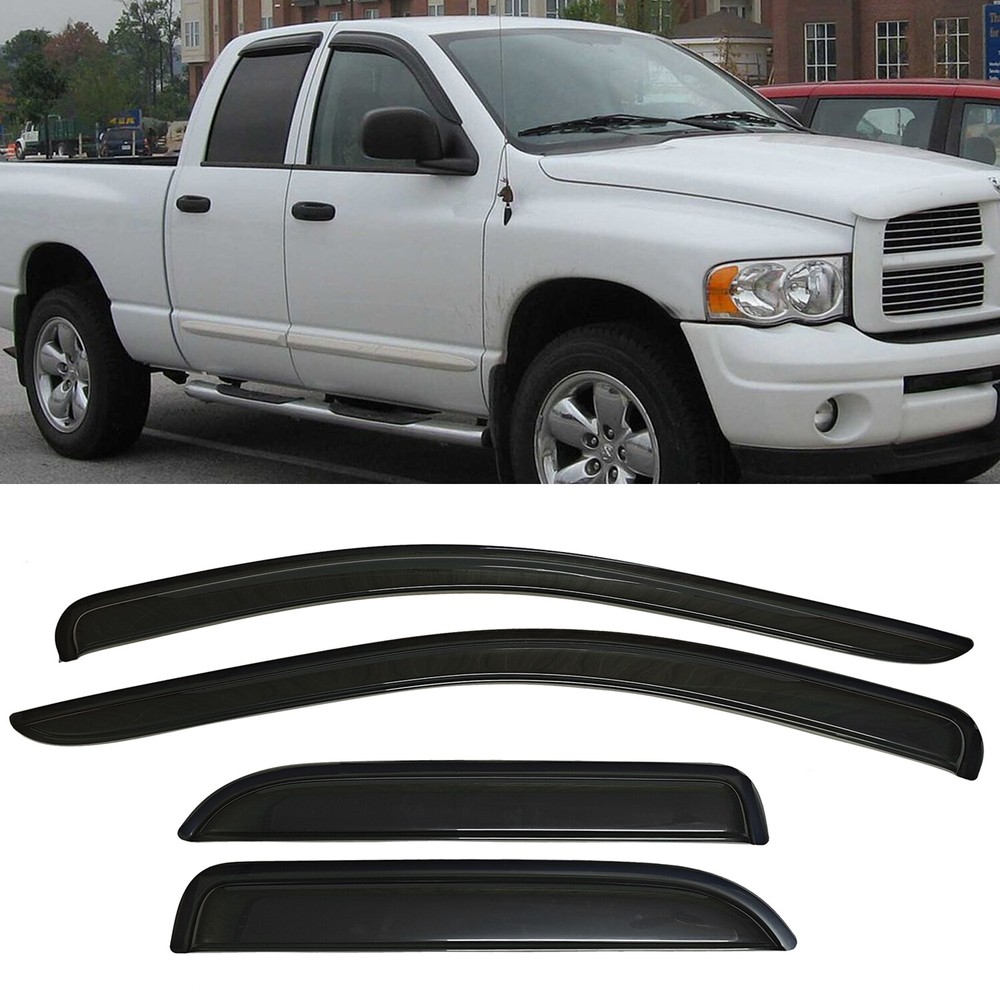 Fit 2002-2009 Ram 1500 2500 Quad Cab Smoke Window Visor Sun Vent Rain Wind Guard