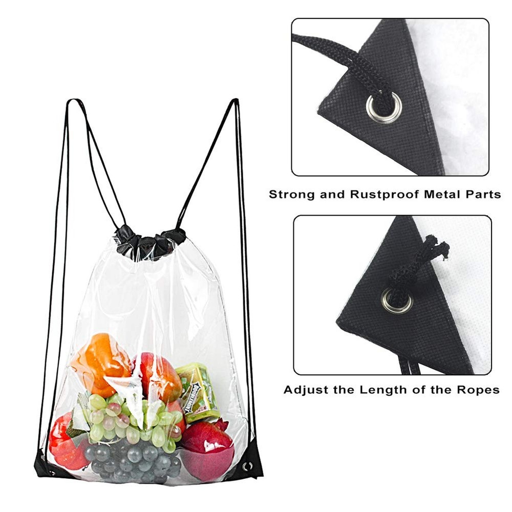Clear Drawstring Bag Waterproof Stadium Drawstring Backpack Black