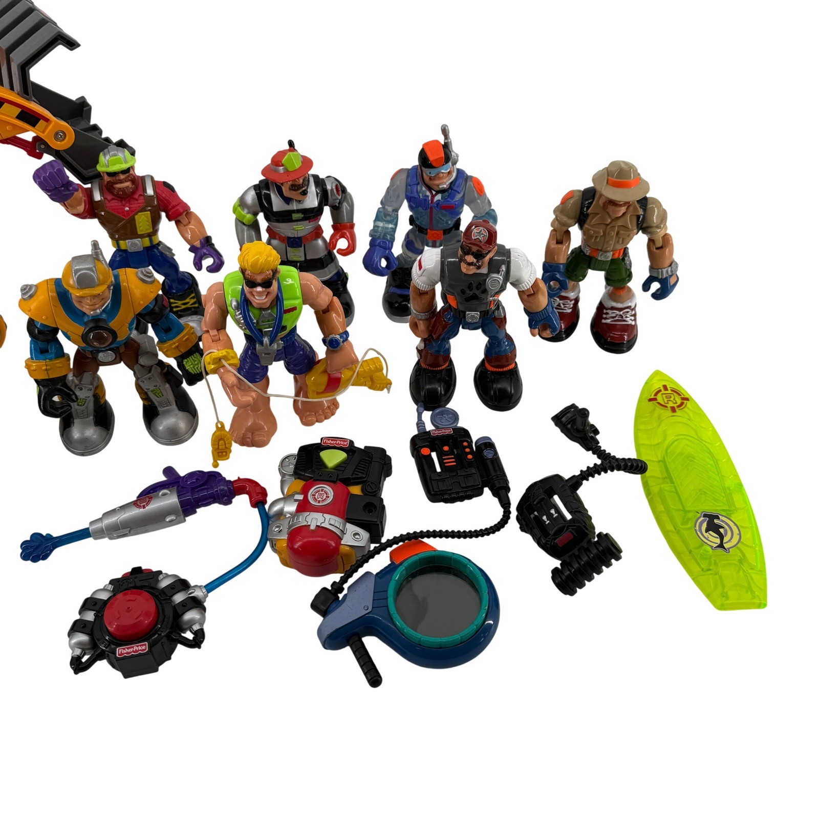 Fisher Price Rescue Heroes Lot 7 Figures 2 Vehicles Accessories Backpack Gear