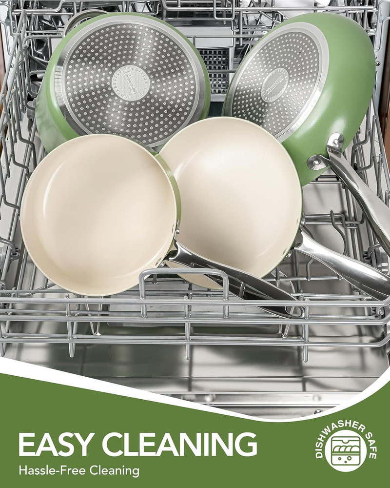 Non-Stick Titanium Cookware Set - 8-Pcs Ceramic Cookware Green