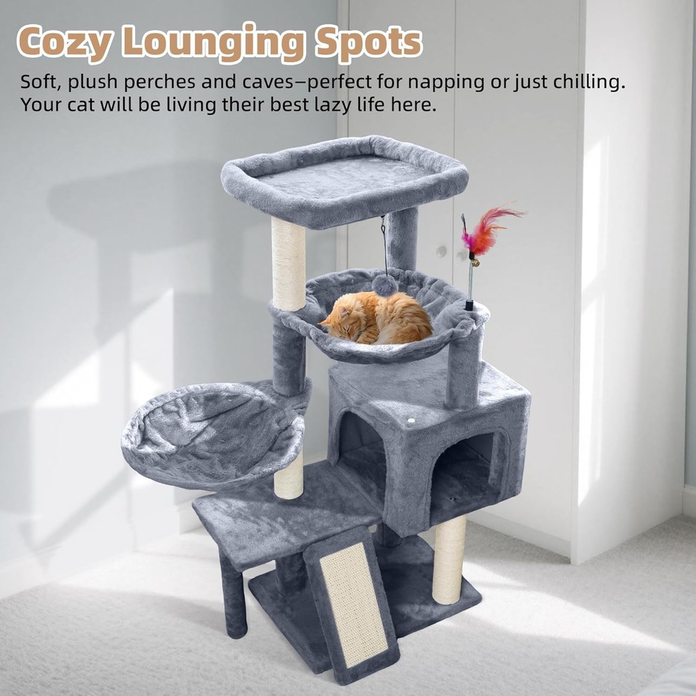 Cat Tree W/ Cat Condo & Two Hammocks Cat Tree W/ Scratching Posts & Scratching