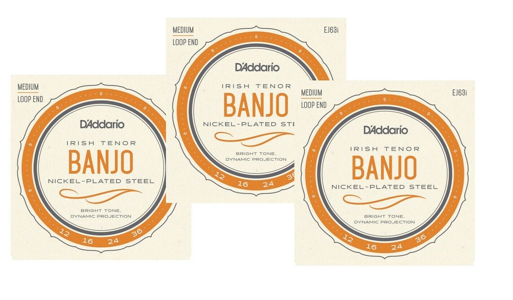 D'Addario Irish Tenor Banjo Strings 3 Sets EJ63i Medium Loop End
