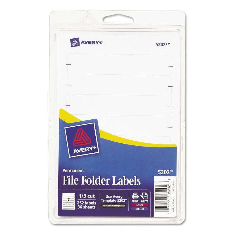 Avery Print or Write File Folder Labels, 11/16 x 3 7/16, White, 252/Pack