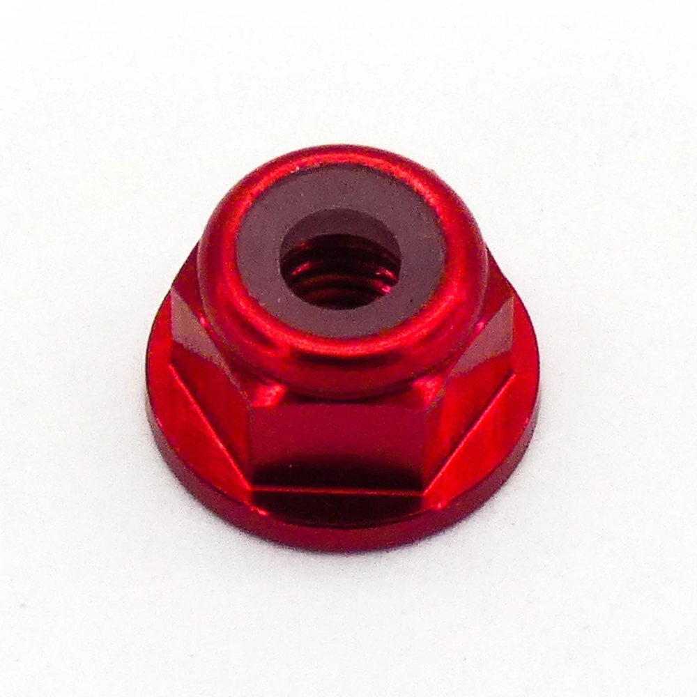 10pcs M4 Flange Locking Hex Nuts Nylon Insert Anodized Aluminum (Red)