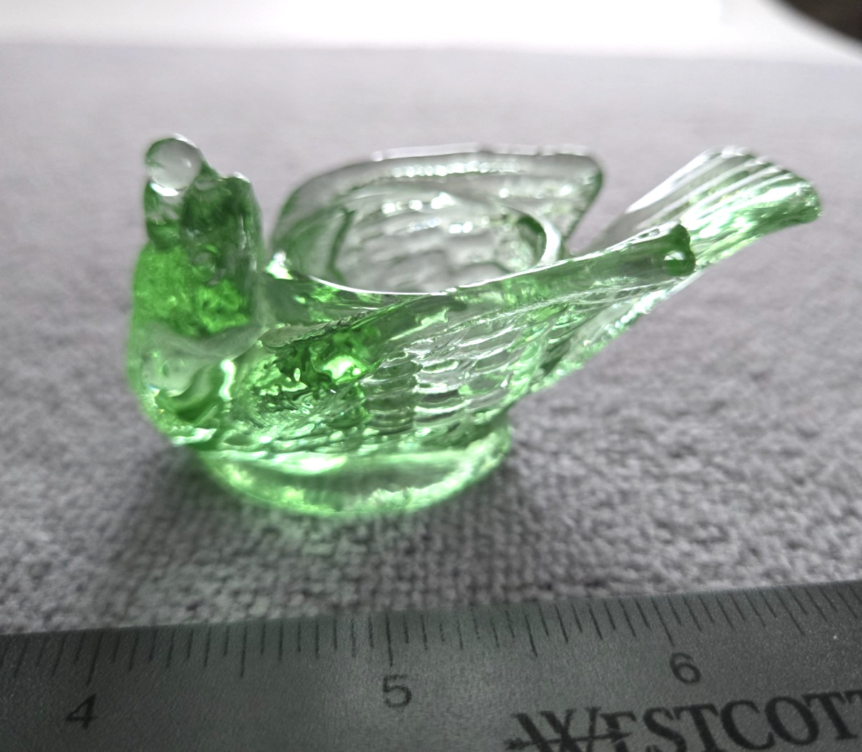 DEGENHART GLASS Vintage Bird Open Salt Cellar Dip Green w/ Marking