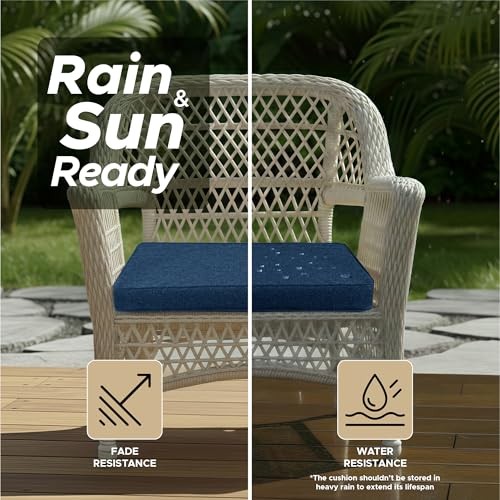 Outdoor Chair Cushions, Water-Resistant & Fade 18.5" x 16" 6 Pack Navy Blue