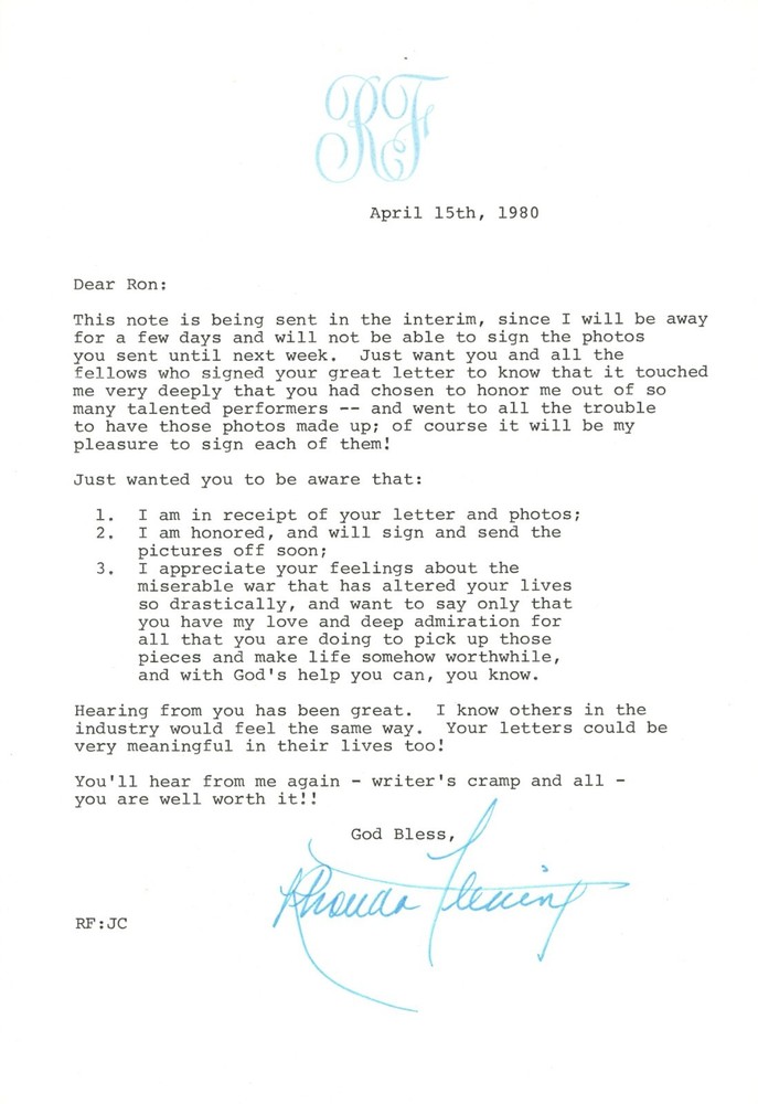 Rhonda Fleming Signed Letter