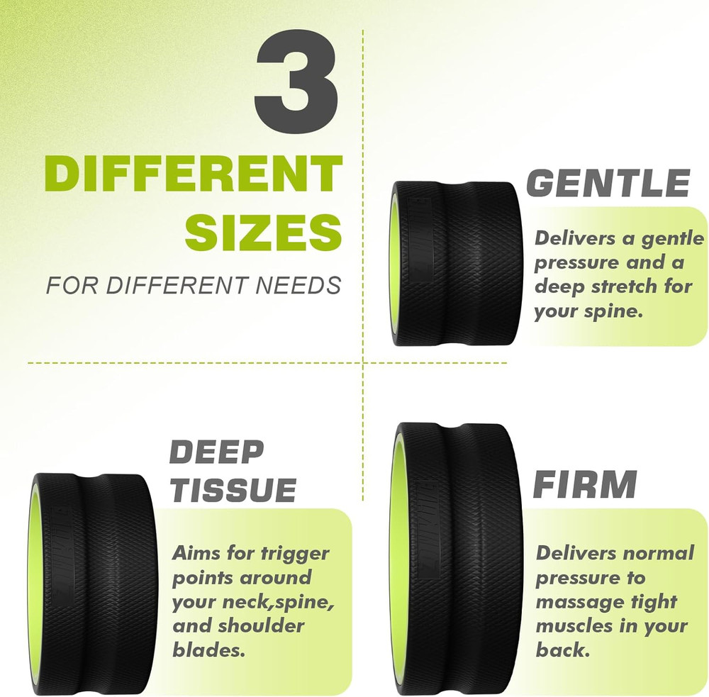 Back Roller Wheel - 3 Pack Yoga Foam Roller for Physical Therapy & Back Stretche