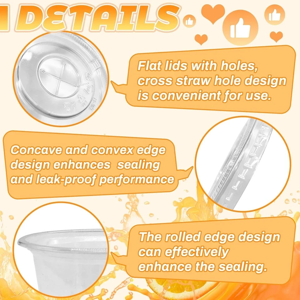 100 Pcs 8 OZ Disposable Plastic Cups with Flat Lids,Clear Portion Cups with Flat