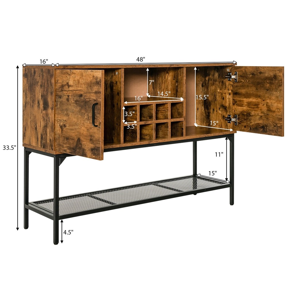 Multifunctional Cupboard Sideboard Cupboard Console Table w/Open Shelf Wine Rack