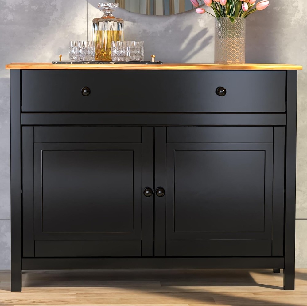 Solid Wood Sideboard Buffet Cabinet with Doors & Drawer