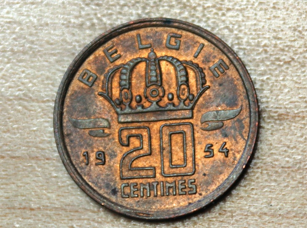 1954 Belgium 20 Centimes Miner