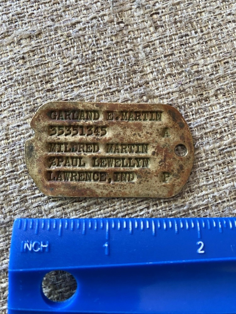 WWII US Army NOK Dogtag Dog Tag Indiana Lawrence IN Single Tag