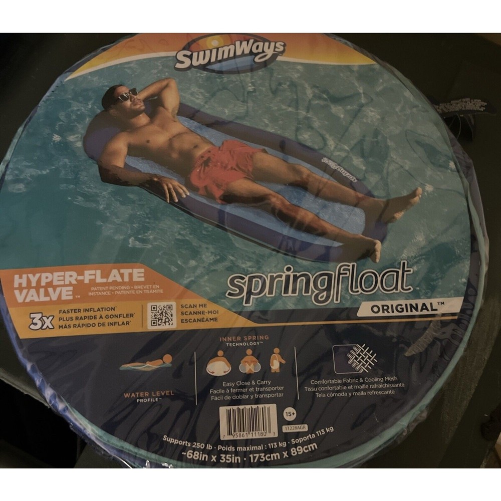 Spring Float Pool Lounge Chair with Hyper-Flate Valve, Inflatable Head Pillow