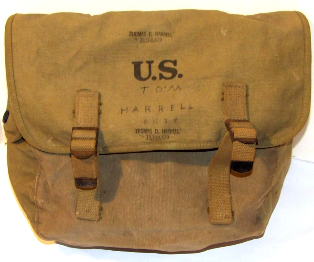 VINTAGE 1943 US ARMY M-1936 MUSETTE/FIELD BAG! CANVAS/STRAPS INTACT/OWNER'S NAME