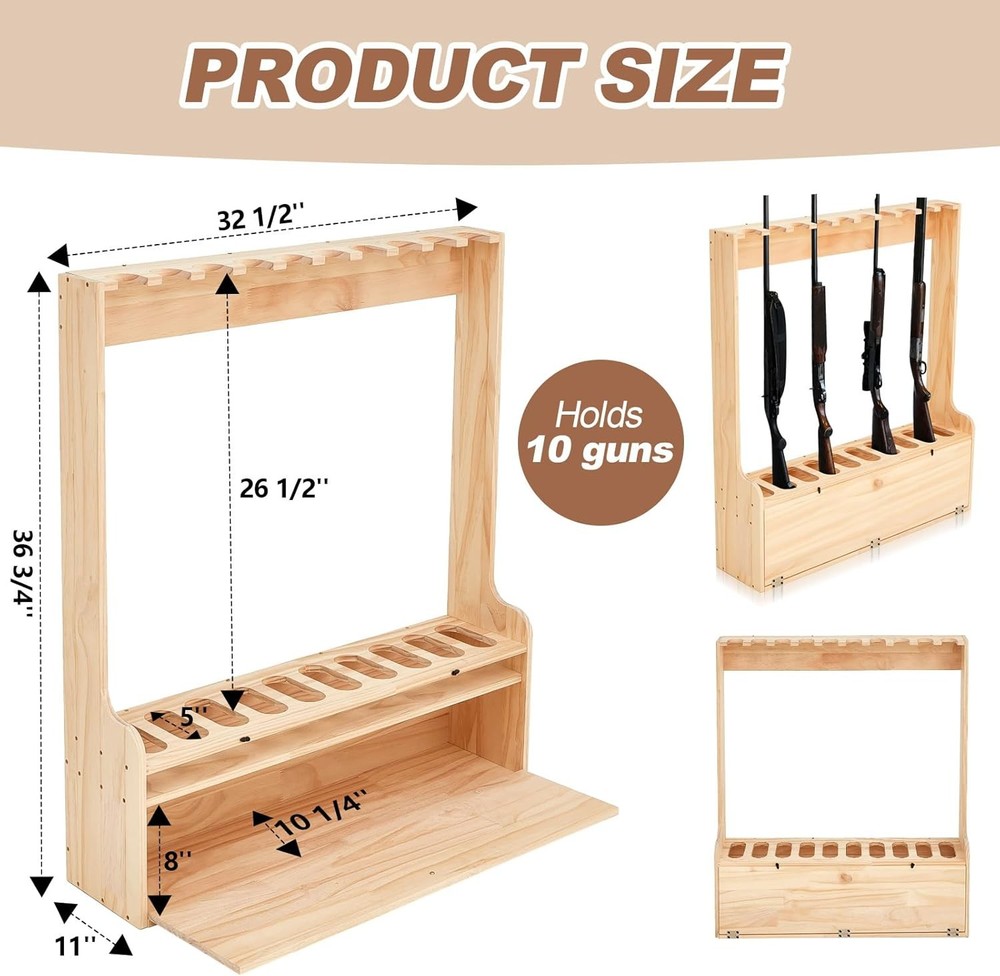 Gun Rack W/ Storage Wood Gun Storage Display Rack Solid Pine Standing Gun