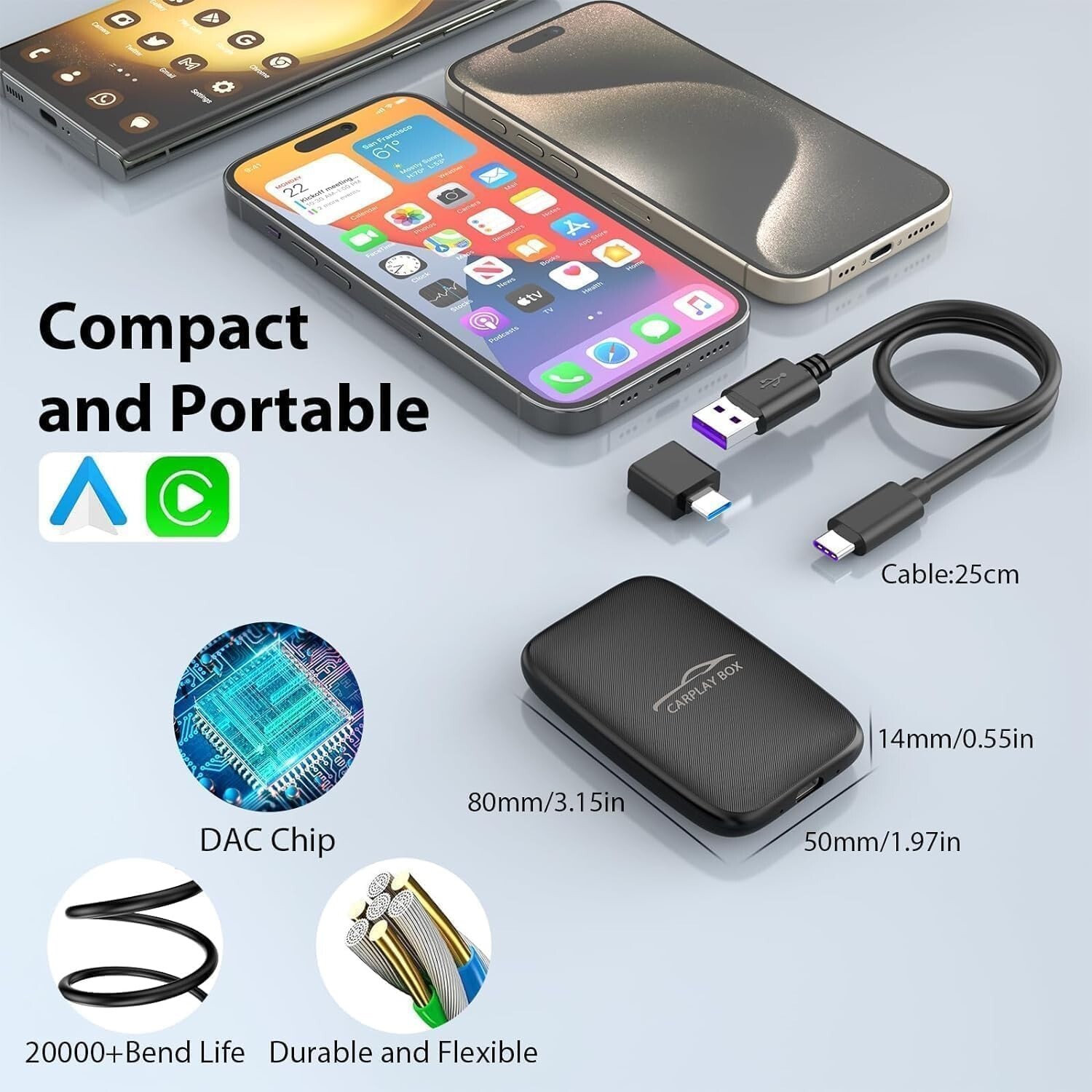 3 in 1 Wireless Carplay Adapter, Wireless Carplay and Android Auto Adapter Netfl