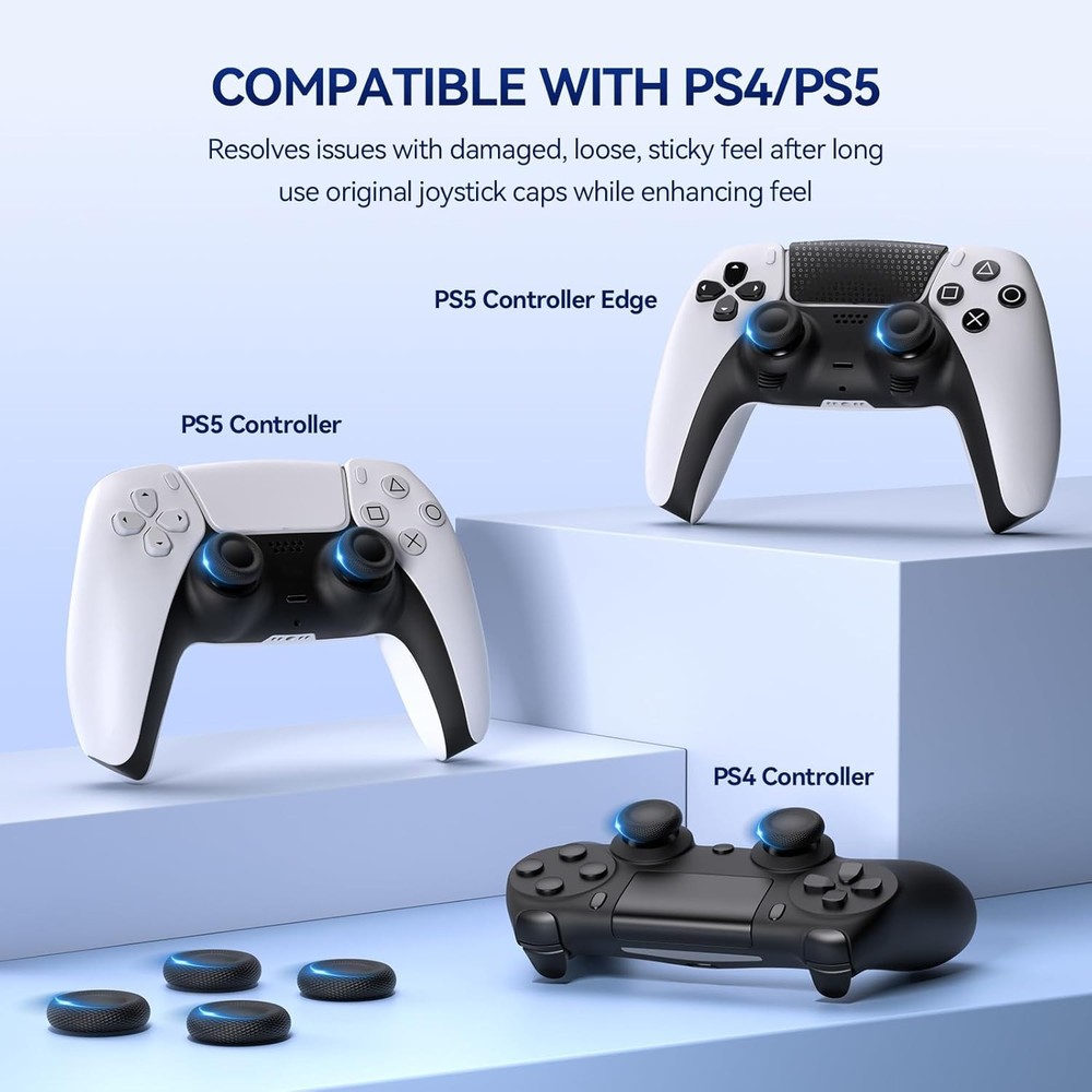NEWDERY Joystick Replacement Grip Caps for PS4/PS5 Controller, PS5/PS4 Black