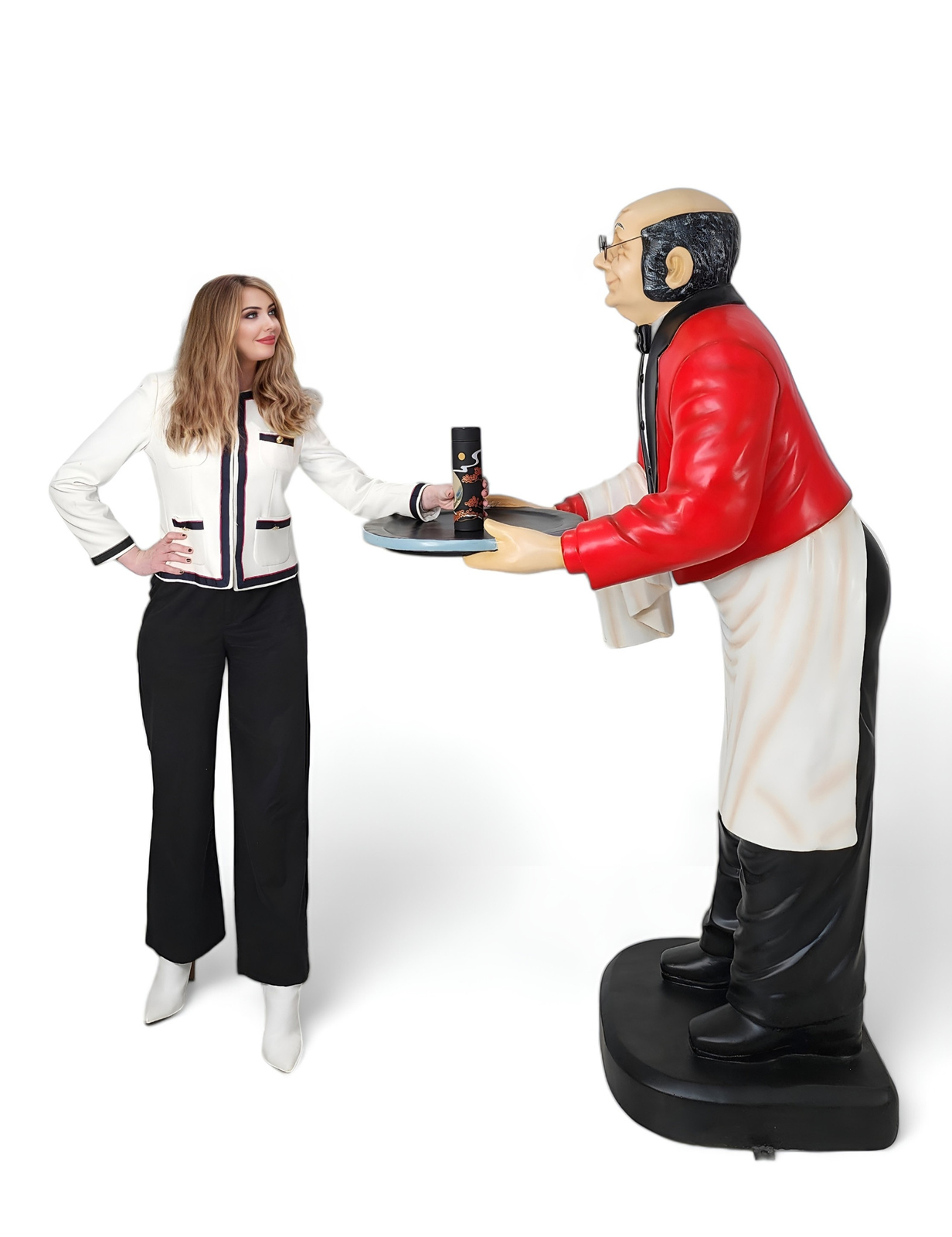 Waiter Old Man Butler Life Size Statue Holding Serving Tray 6FT Indoor & Outdoor