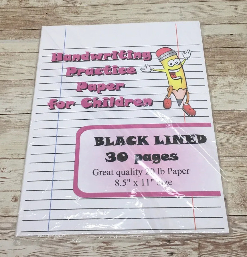 Black Lined- Handwriting Practice Paper For Children - 30 Sheets