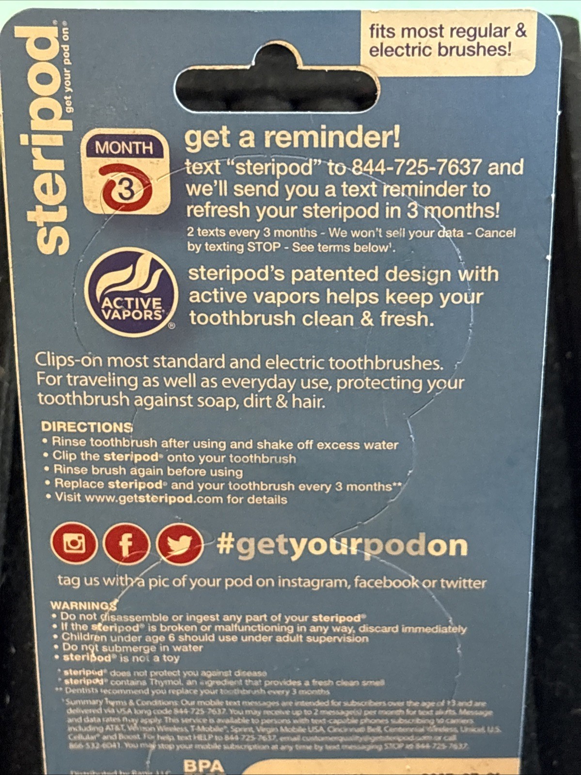 Steripod Clip-On Toothbrush Protector, 2 Count (EXP 7/25) Assorted Colors