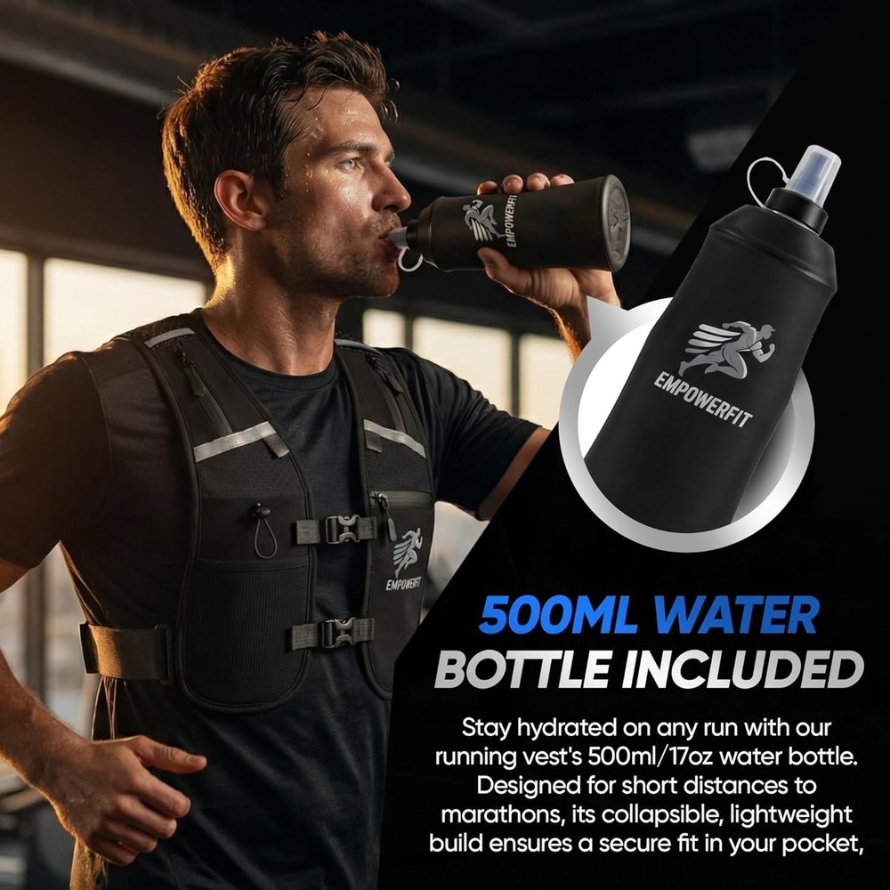 Running Hydration Vest Bundle + 500ml Bottle & Phone Pouch - New - Adjustable