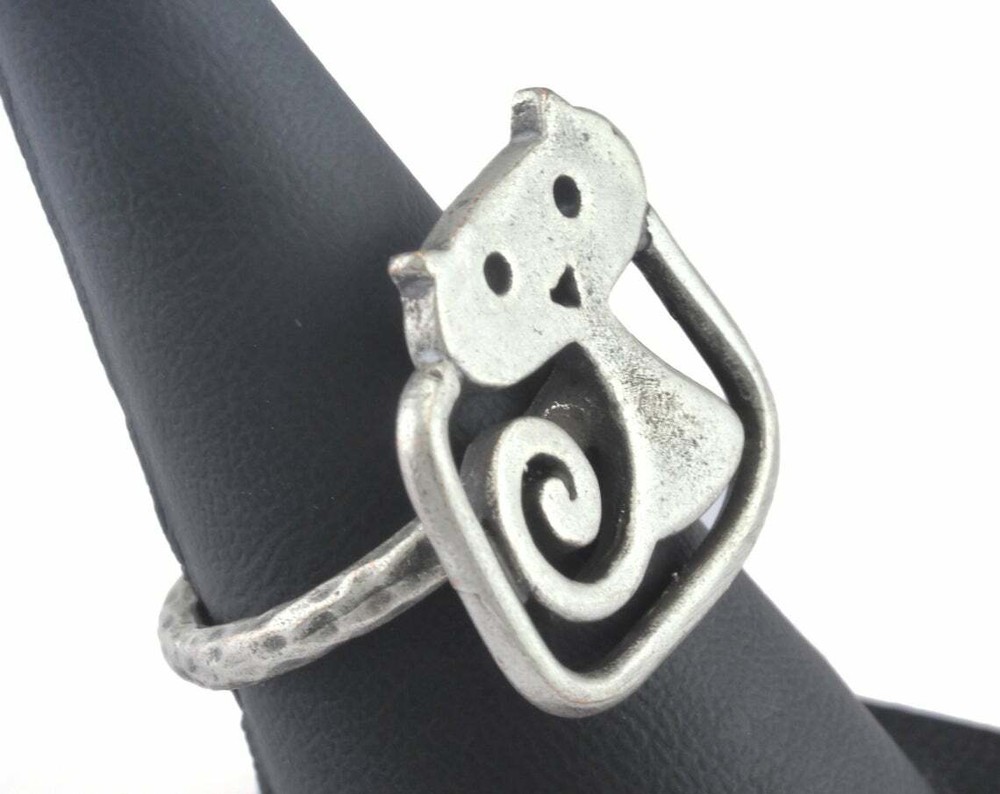 Cat Adjustable Ring Antique Silver plated brass (18mm 8US inner size) 3023