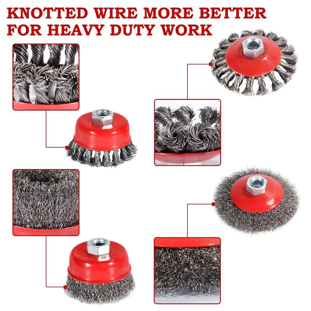 4 1/2" Angle Grinder Wire Wheel Set - Coarse Brushes for Rust Removal